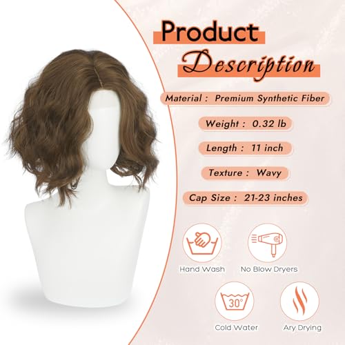Haloo Brown Chestnut 11 Inch Wavy Lace Front Bob Wig for Women - Natural Look, Short Synthetic Hair