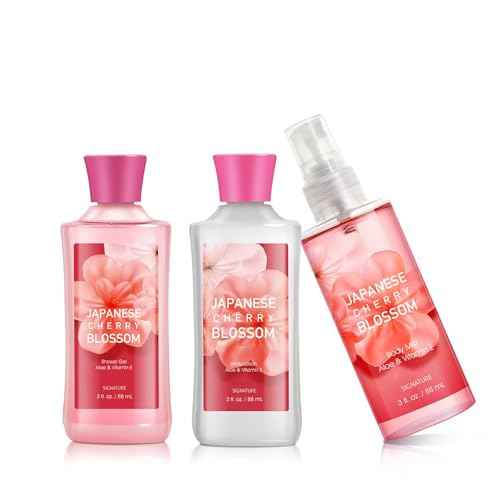 Bath Gift for Women and Girls, Japanese Cherry Blossom Spa Set With Natural Extracts, 3PCS Set - Shower Gel, Lotion, Mist, Personal Self Care Kit, Body Care Travel Set