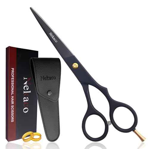 Professional 6.5 inches Hair Cutting Scissors, Premium Quality Stainless Steel Hair Scissors, Hair Shears with Adjustable Screw for Barber Salon & Home (Black, 6.5 inches)