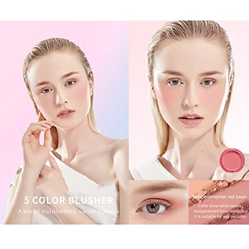 5 Colors Matte Blush Palette with Brush & Mirror