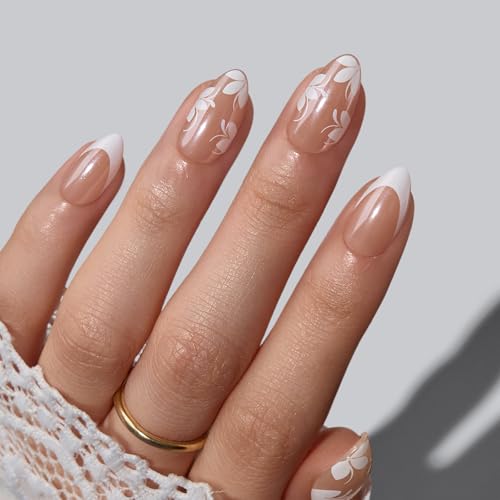 BTArtbox Press On Nails Short Almond White French 32Ct