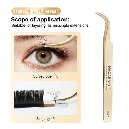 NAGARAKU Tweezers for Eyelash Extensions Straight and Curved Precision Professional Volume Easy Fanning lash Precise Point 1 Pair (M-01 and M-02)