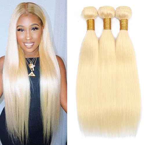 613 Straight Bundles Human Hair 26 28 30 Inch Blonde Bundles Human Hair 3 Bundle 12A Grade 100% Unprocessed Brazilian Virgin Raw Hair Weave Extensions for women