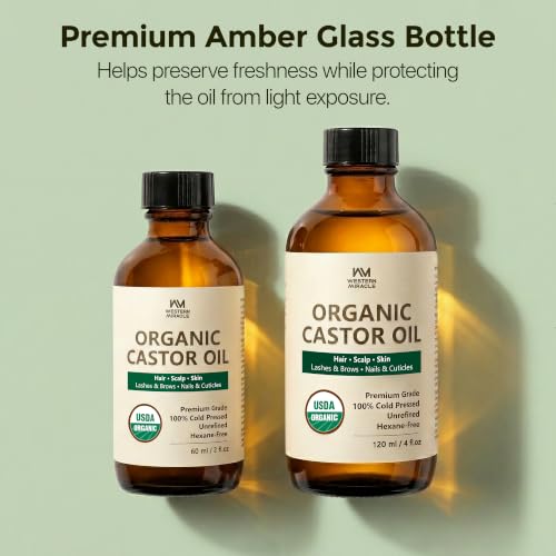 WM Western Miracle USDA Organic Cold Pressed Castor Oil 4 Fl Oz for Hair, Lashes & Brows