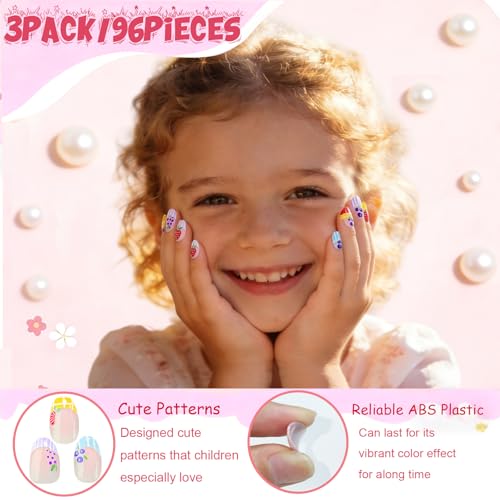 96Pcs Press on Nails for Kids - Colorful French Tip Nail Kit