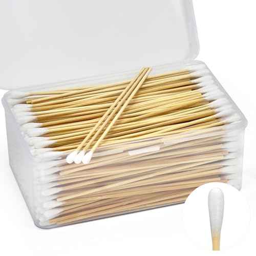 400 PCS 6 Inch Long Cotton Swabs in Storage Box - Cotton Swabs with Wooden Sticks, Lint Free, Highly Absorbent Single Tipped Applicators for Makeup, Household Cleaning, Art & Craft