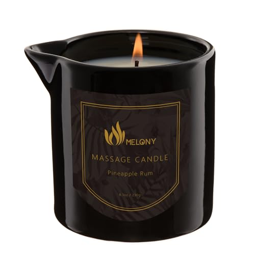 MELONY Massage Oil Candle for Pure Relaxation- 8.1 oz- Moisturizing Essential Oil Body Massage Candle for Home Spa- Amazing Gift for Women & Men (Pineapple Rum)