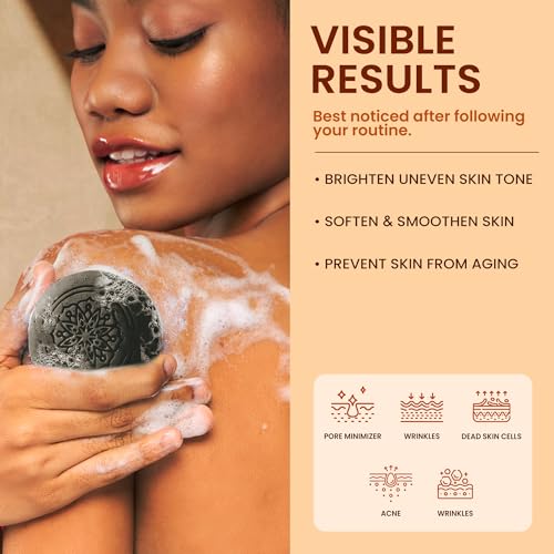 Koji White African Black Soap Bar with Kojic Acid for Exfoliating Body Wash - Face Exfoliating Soap & Face Moisturizer with Shea Butter, Aloe Vera, Coconut Oil - Vegan, Paraben-Free, 2.82oz (2 Bars)