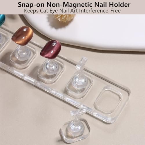 FSpronail Clear Nail Display Stand Set for Press-On Nail Art Practice & Display - Includes 2 Acrylic Bases & Reusable Adhesive Pads