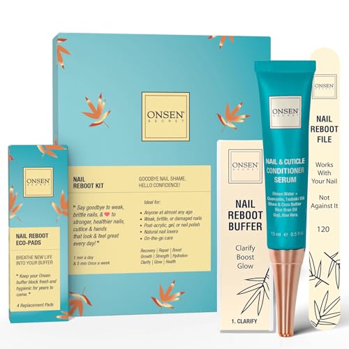 Onsen Secret Japanese Nail Care Kit with Cuticle Serum & Buffer Block