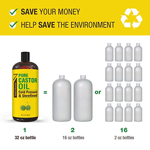 Seven Minerals Cold Pressed Castor Oil 32oz - Unrefined & Hexane Free for Hair, Skin & Wellness