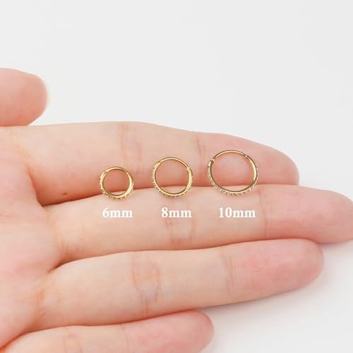 SmileBelle14k Hinged Nose Rings Hoops for Women Studs,316L Surgical Steel Clicker Septum Rings, Gold Nose Hoop Huggie Earring for Upper Lobe Cartilage Helix Piercing Jewelry（6mm-20g）