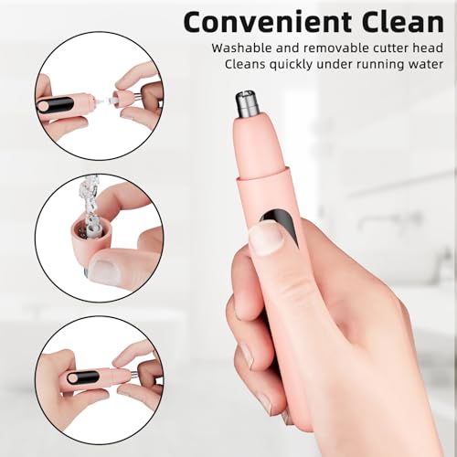 Nose Hair Trimmer Rechargeable Cordless Painless Ear and Eyebrow Trimming Tool-Dual Edge Easy Cleansing for Man Woman (Pink)