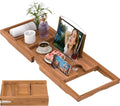 Teak Bathtub Caddy Tray - Expandable Wood Bath Organizer