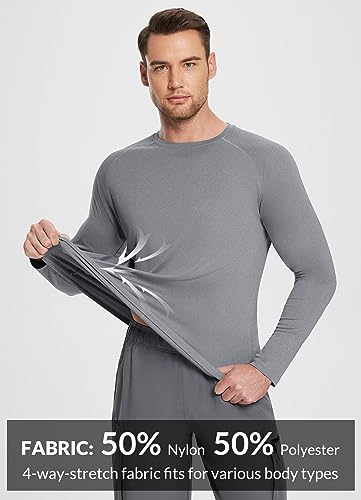 BALEAF Men's Long Sleeve Running Shirts Workout Tops Quick Dry SPF Rash Guard Lightweight Hiking Sun Protection t Shirt Grey S