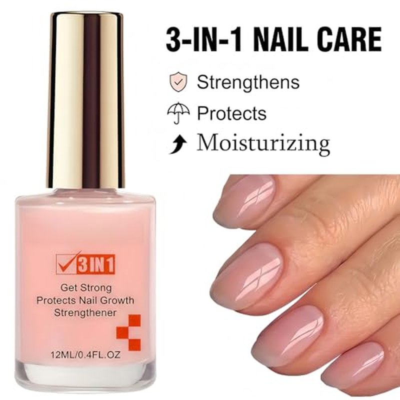 NovaCharm 3 in 1 Nail Strengthener - Clear Pink Polish for Weak Nails