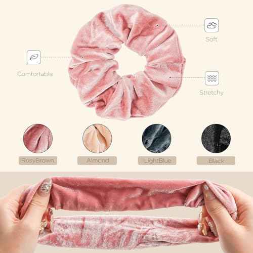 Lolalet Large Soft Velvet Scrunchies for Hair, Elastic Hair Bands Scrunchy for Women Girls, Ponytail Holder Hair Accessories Teens for Thick Curly Hair -4 Pack, Style A
