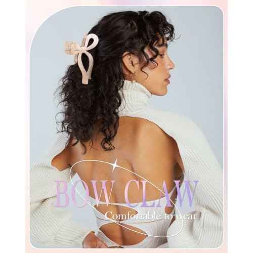 4 PCS Acrylic Bow Hair Clips for Women Bow Cute Claw Clip 4.3" Large Hair Claw Clips for Thick or Long Hair Bows Jaw Clip