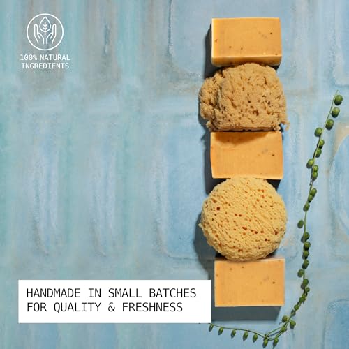 Natural Organic Soap Bar with Turmeric for Face and Body, Exfoliating Bar Soap, Infused with Licorice Root, Herbs, Botanicals, Shea Butter and Essential Oils, 4oz, 3 Pack Turmeric Soap Bar