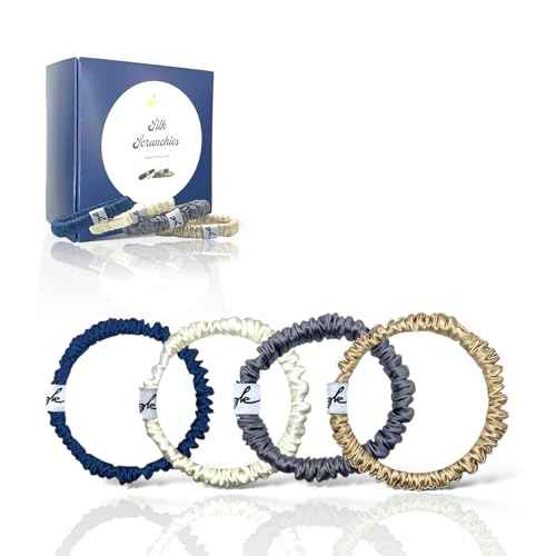 Silk Scrunchies for Women No Damage Mulberry Silk No Slip 4 Pack-Elastic Ponytail Girls Hair Ties | Skinny Hair Ties for Thin Thick Wavy or Curly Hair | No Crease for Sleep and Sports (4, Neutral)