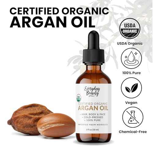 Organic Argan Oil | 100% Pure, Cold-Pressed, Unrefined | USDA Certified Organic | Amber Glass Bottle with Glass Dropper | For Hair, Face & Skin - 1 Fl Oz