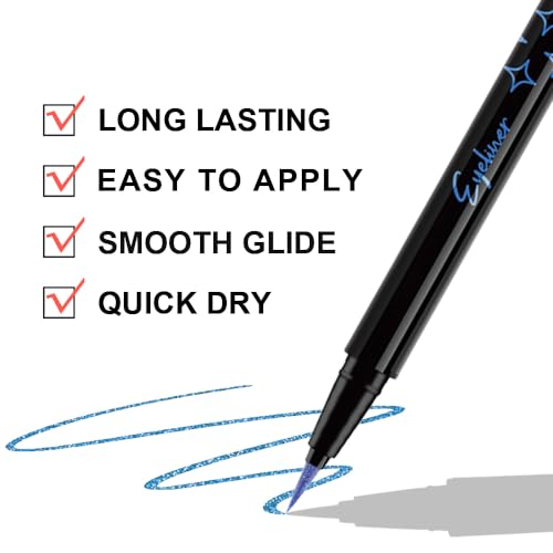 Royal Blue Glitter Liquid Eyeliner Pen - Waterproof Metallic Shimmer