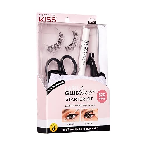 KISS Glueliner, False Eyelashes, 'Glue Liner', 10 mm, Includes 1 Pair Of Lash, 1 Glue Liner, 1 Scissors, 1 Applicator, Travel Pouch, Contact Lens Friendly, Easy to Apply, Reusable Strip Lashes