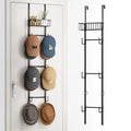 Over Door Hat Rack with 6 Hooks & Basket - Holds 32+ Caps