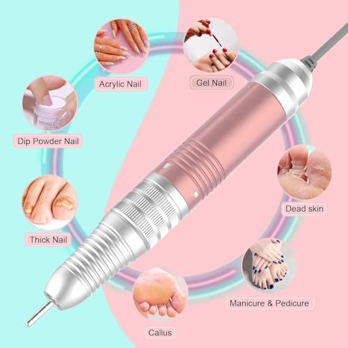 Delanie Corded Electric Nail Drill for Acrylic Nails Gel Nails 35000 RPM, Professional E File Nail Drill Machine, Low Noise, Low Vibration, Low Heat, Rose Gold (Non-Rechargeable)