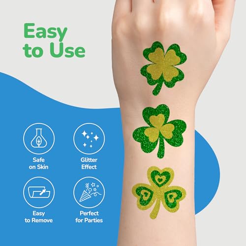 St Patrick's Day Glitter Shamrock Temporary Tattoos - 50 Pack