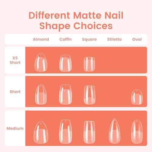 Quaferen Almond Nail Tips Short: 504pcs Pre-shape Acrylic Fake Nails Tips Almond Shape - 12 Sizes Soft Gel Full Cover Clear Gelly Press on False Tip for Nail Extension Salon Home