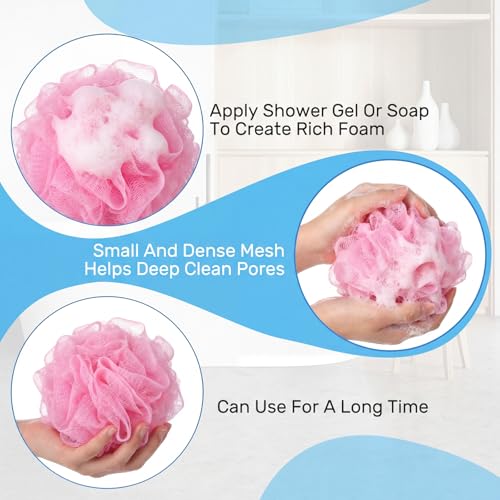 Duraaamo 12 Pcs Bath Loofah Sponge, Baby Shower Exfoliating Body Scrubber 50g Bath Shower Loofah Sponge Pouf Puff Mesh Pouf Balls Soft Quick-Dry Cleanse Skin Accessories for Women Men