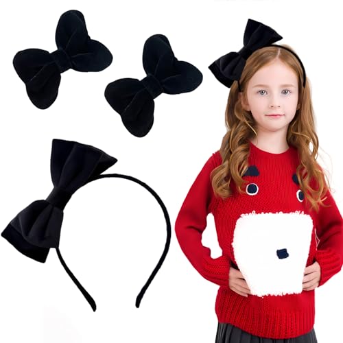 FMOYSIEN Black Bow Headband for Women Black Bow Hair Clips for Valentine's Day, Christmas Party, Role Play Party Costume Decoration