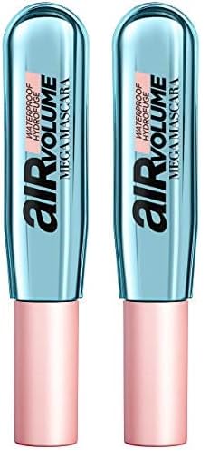 L’Oréal Paris Makeup Air Volume Mega Mascara, Lightweight & Long-lasting Volumizing Mascara for Voluminous Eyelashes, Waterproof Blackest Black, 0.3 Fl Oz (Pack of 2)