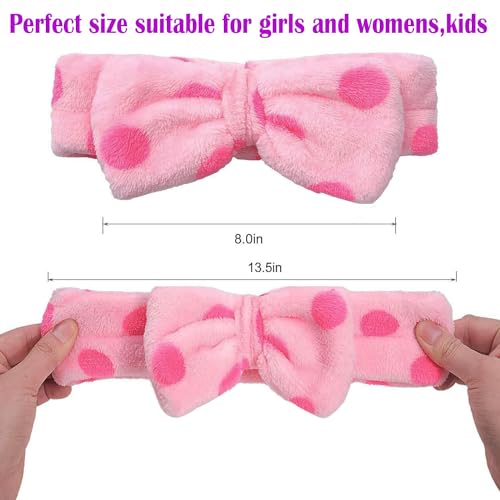 Tomolucky Direct 12pcs Spa Headband Soft Bowknot Spa Hair Band Coral Fleece Headband Makeup Headbands for Face Washing Skin Care Shower Yoga Headwraps for Women Girls Pink