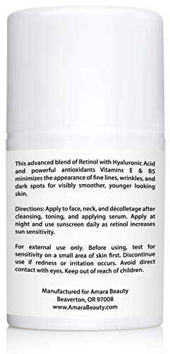 Retinol Cream for Face 2.5% with Hyaluronic Acid & Vitamins E & B5, 1.7 fl. oz.