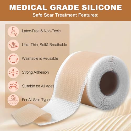 Silicone Scar Sheets for C-Section & Surgery - 3M Roll (1.6"x118") - Reusable & Hypoallergenic Scar Tape to Fade Scars from Acne, Burns, Keloid | Doctor Recommended