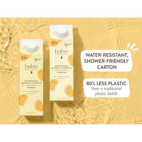 Babo Botanicals Nourishing Mango & Hibiscus Shampoo + Bundle with Conditioner- For Dry, Damaged, Color-Treated Hair ? Moisturize & Soften - Passion Fruit Ferment for scalp