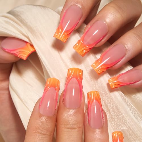 CurvLife Long 3D Gel French Tip Press-On Nails - Natural, Long-Lasting, Easy to Apply