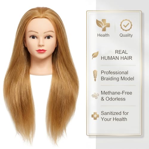 26 Inch 80% Human Hair Mannequin Head with Stand & Braiding Kit