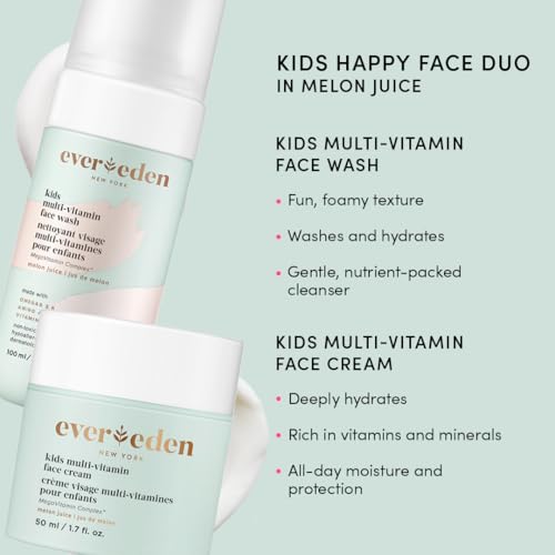 Evereden Kids Happy Face Duo Melon Juice and Lip Balm - Multi-Vitamin Kids Face Wash, Face Cream and Lip Balm Set - Clean & Vegan Skin Care for 3+