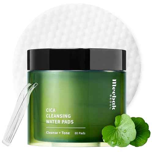Meebak Cica Cleansing Water Pads | Korean Makeup Remover Wipes | Micellar Water Makeup Remover Wipes | Exfoliating Toner Pads for Glass Skin | Hydrating & Calming for Sensitive Skin - 80ct