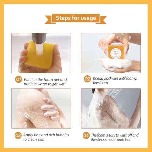 LIYALAN Turmeric Soap Bar 3.88 oz each Bar for Face and Body evens out skin tone,Smooth Skin,Cleansing Handmade Soap contains 3 bars with a fresh ginger and lemongrass scent