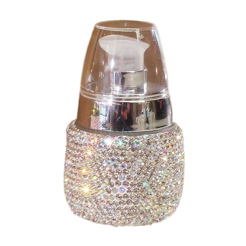 Rhinestone Travel Portable 30ml Lotion Dispensing Empty Bottle - Luxury Bling Glass Cosmetic Empty Container - Press Pump Design for Easy Dispensing - Ideal for Beauty On-The-Go (Silver)