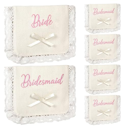 Bridesmaid Makeup Bag Set - 6 Pc Embroidered Cosmetic Organizer