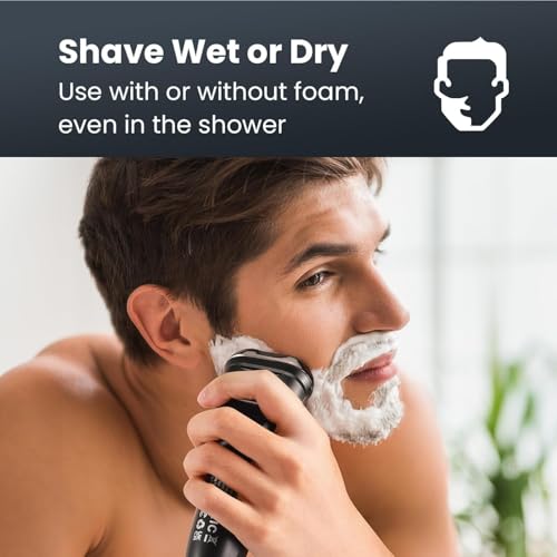 Electric Razor for Men Cordless: Wet/Dry Rotary Shaver Waterproof - USB Fast Charging & Sensitive Skin Care - Pop up Trimmer & Precision Blades Upgraded Silver-Black