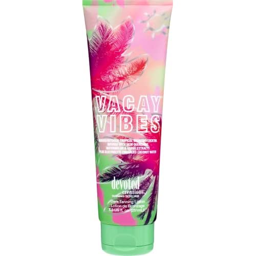 Devoted Creations Vacay Vibes Tanning Lotion ? Indoor/Outdoor Tropical Bronzing Cocktail Infused with Skin Quenching Watermelon and Guava Extracts, plus Electrolyte Enhanced Coconut Water ? 8.5 oz.