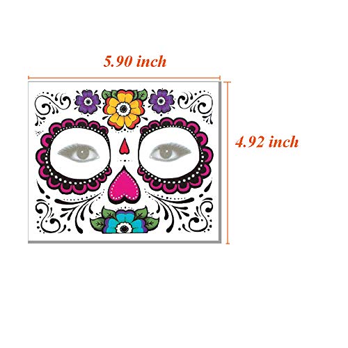 Day of the Dead Sugar Skull Temporary Face Tattoos - 8 Pack