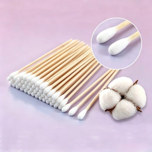 200 Pcs Cotton Swabs 6 Inch Wooden Handle Ear Picks for Cleaning, Makeup, Jewelry, Pets - White Variation