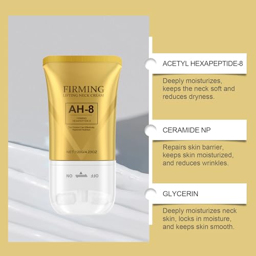AH-8 Neck and Eye Cream Set with Electric Massage Tightening, Anti-Wrinkle Treatment with Red Light, Deep Moisturizer Bundle Care (neck cream and neck tap)